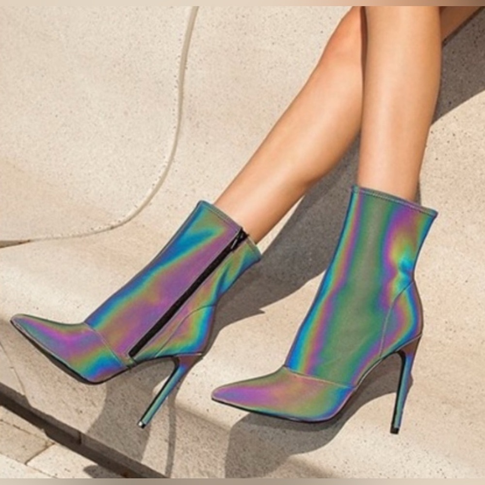 Steve Madden Holographic Iridescent Pointed Toe Ankle Boots
